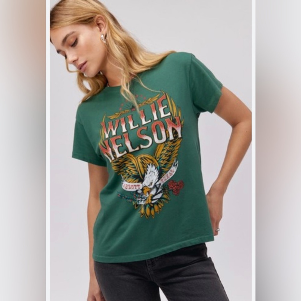 Daydreamer Willie Nelson Abbott Texas Tour Tee Stormy Green XS Made USA Like New